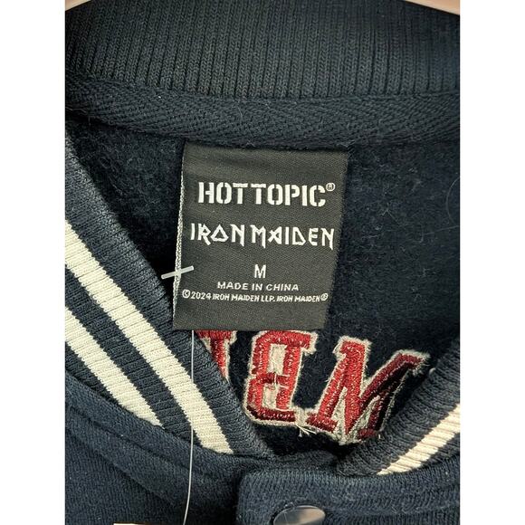 Hot Topic Varsity Jacket Mens M Navy Iron Maiden The Number of The Beast Snap - Picture 3 of 3